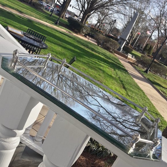 Vanity Mirror Vintage Trey Silver Handles Octagon Shape Mirrored Tray Art Deco - Picture 14 of 14